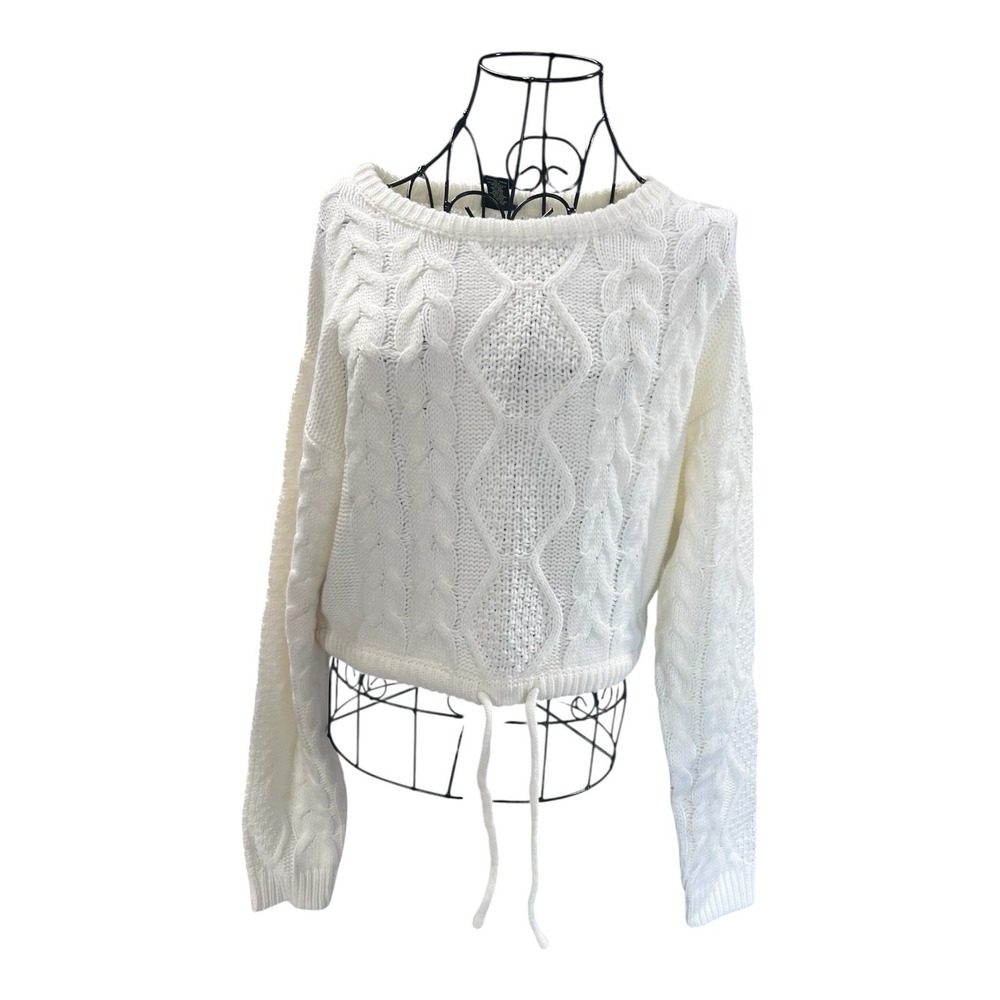 Rue‎ 21 Medium Crop Cableknit Long Sleeve Sweater White